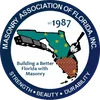 A blue and white logo of the masonry association of florida.