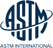 A blue logo of astm international